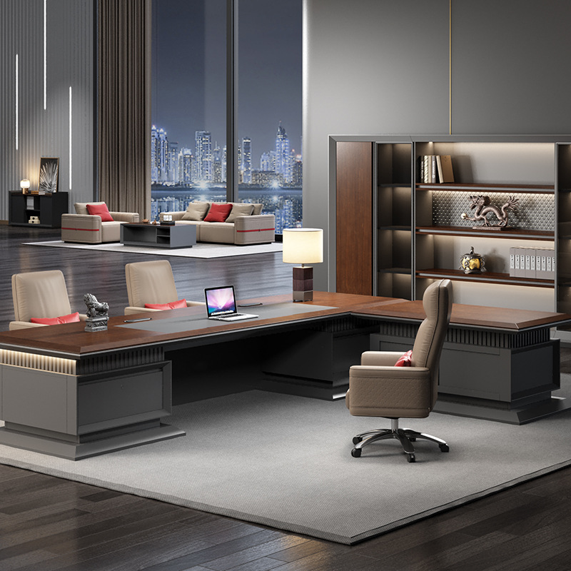 Modell DBT001 Luxus Executive Desk - Modern minimalista menedzser\\Irodai íróasztal világítással, prémium irodai íróasztal és székkészlet, lenyűgöző elnök\\íróasztala
